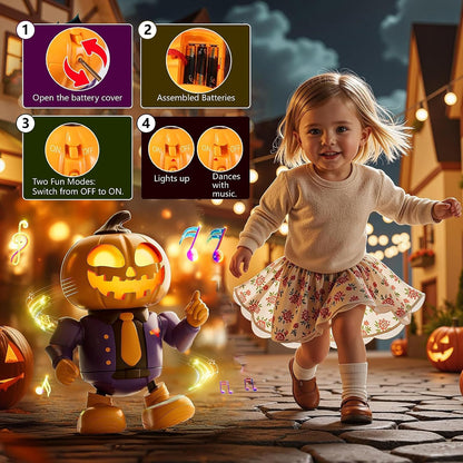 Halloween Pumpkin Dancing Robot Plays Spooky Music and Lights Up Eyes