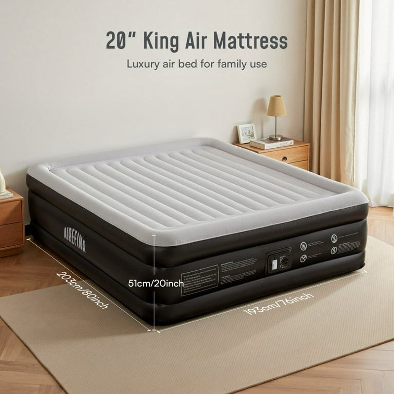 Airefina 20" King Size Air Mattress with Built-in Pump, Quick Self-Inflation/Deflation in 3 Mins