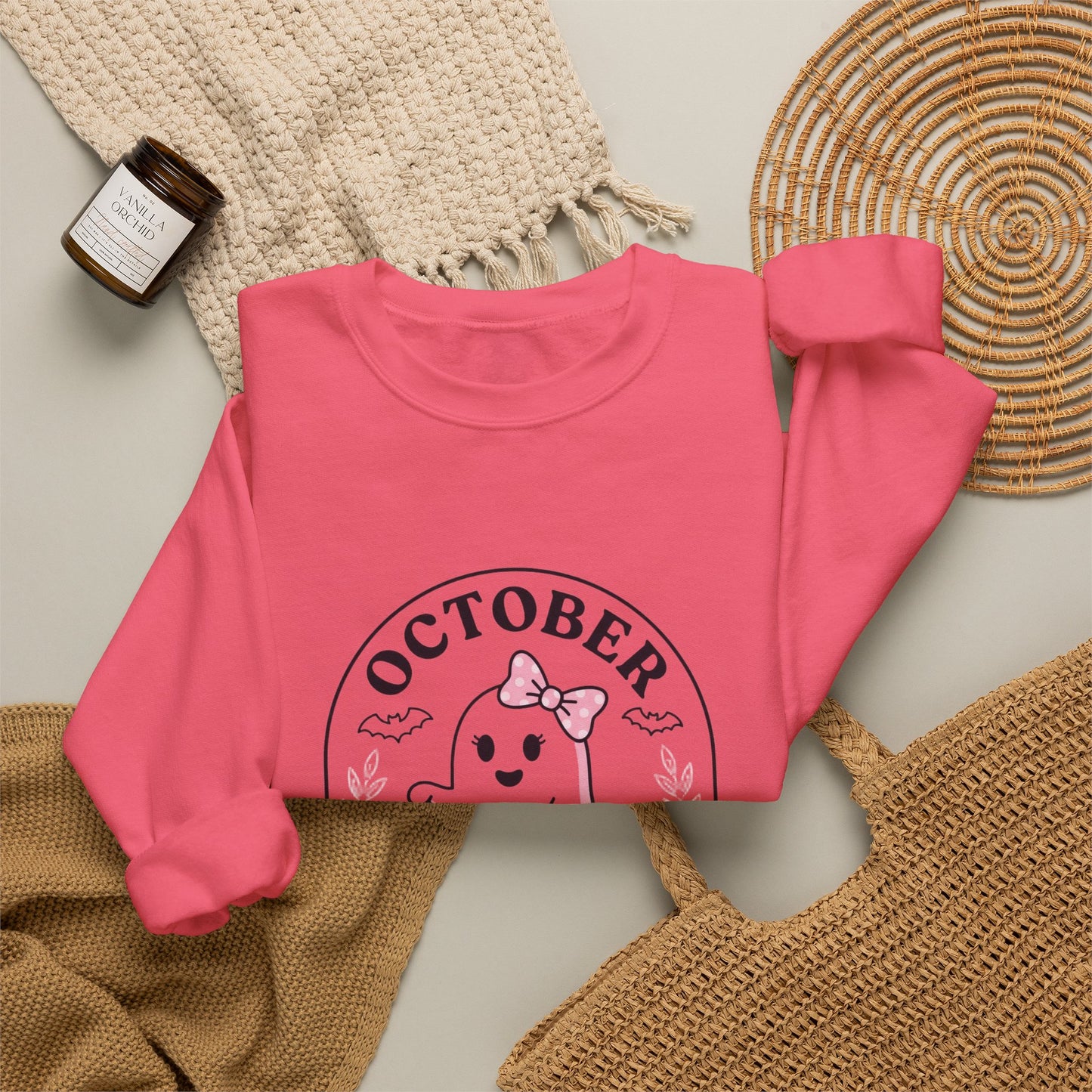 Pink Boo Crew Breast Cancer Awareness Sweatshirt | October Ribbon