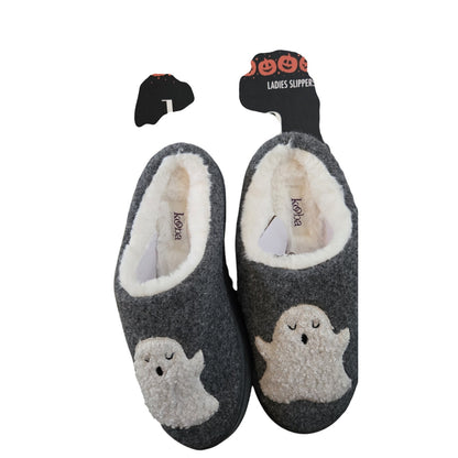 Kooba Women's Halloween Ghost Slippers - Gray & White Furry - Size Small (5-6) - New