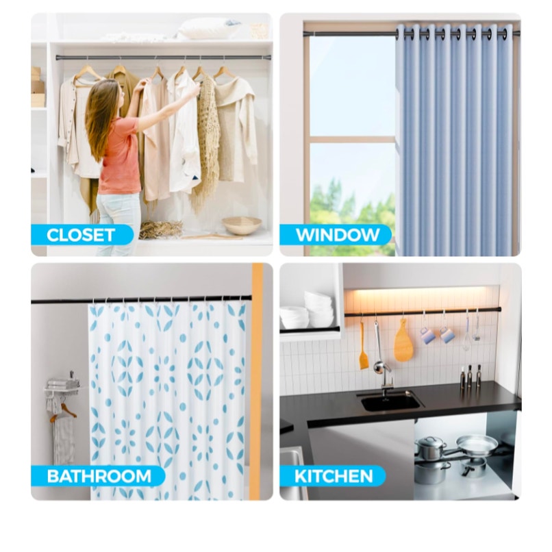 Spring Tension Rod Shower Curtain Rod 30 to 64 Inches 2 pack