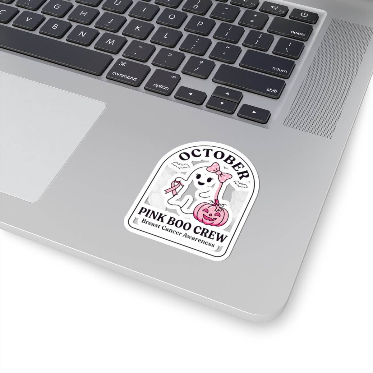 Pink Boo Crew October Ribbon Sticker | Breast Cancer Awareness Kiss-Cut