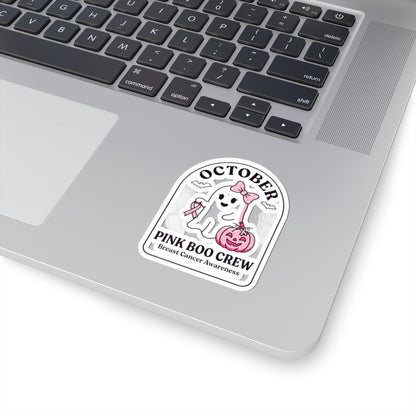 Pink Boo Crew October Ribbon Sticker | Breast Cancer Awareness Kiss-Cut