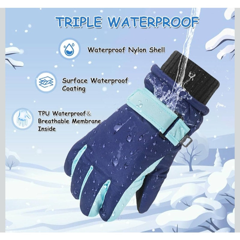 New Kids Waterproof Pink Unicorn Winter Ski Gloves Size Small w/ Fleece Lining