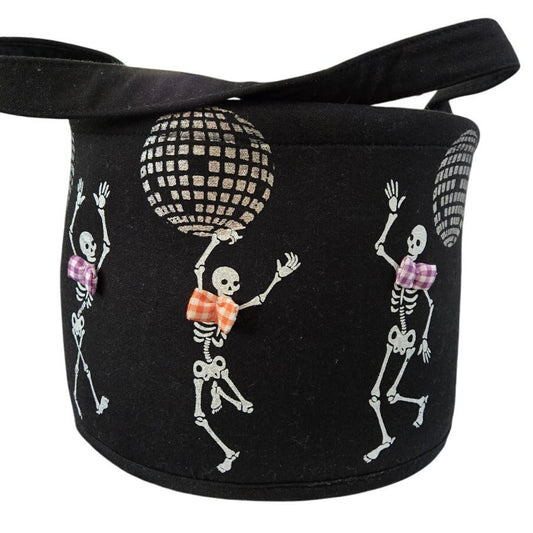 Dancing Disco Skeletons w/ Bow Tie Fabric Halloween Bucket with Carry Handle