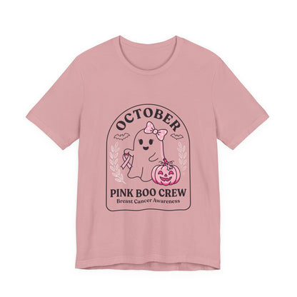 Pink Boo Crew Ghost Tee | Breast Cancer Awareness Ribbon, October Pink