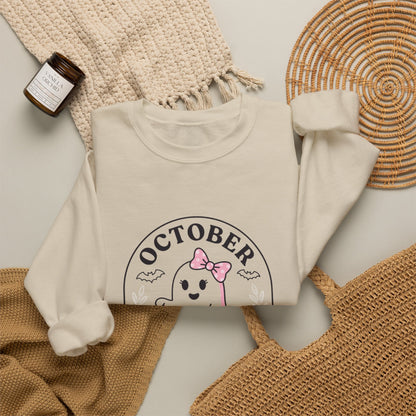 Pink Boo Crew Breast Cancer Awareness Sweatshirt | October Ribbon