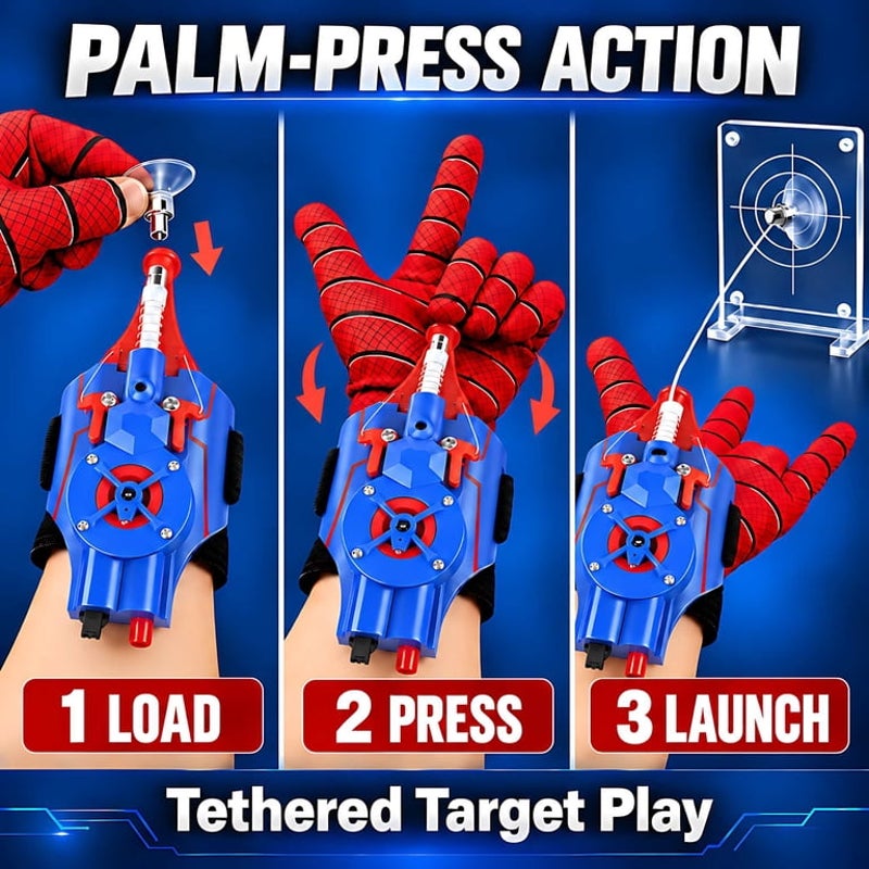 Blue Spider Web Shooter Toy for Kids USB Rechargeable Wrist Launcher w/ Auto Reel