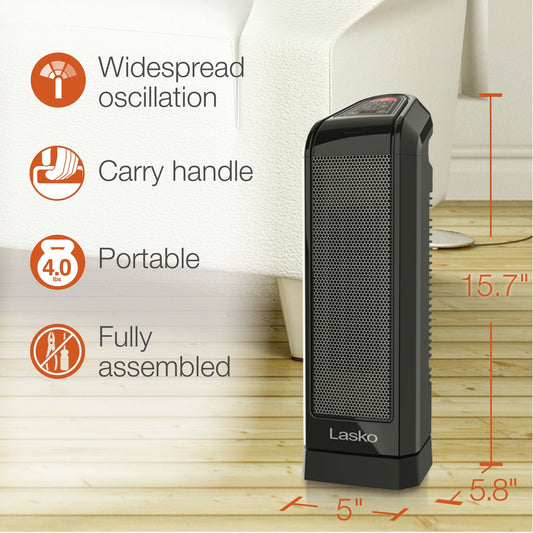 Lasko 16" Ceramic Tower Space HeaterOscillating, 2 Heat Settings