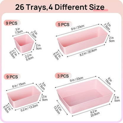 26 PCS Drawer Organizers，Pink Plastic