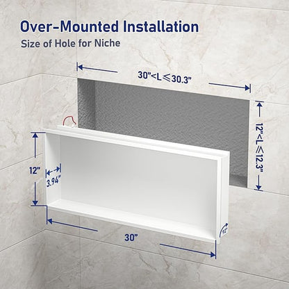 LED Shower Niche 30" X 12" Brushed 304 Stainless Steel Waterproof Recessed Shelf