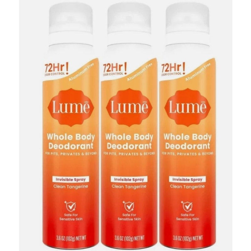 3 Pack Lume Whole Body Deodorant Clean Tangerine Invisible Spray 3.6oz