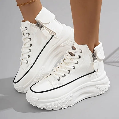 Woman's Lace Up Size 7 Platform High Top Sneakers with Side Zip