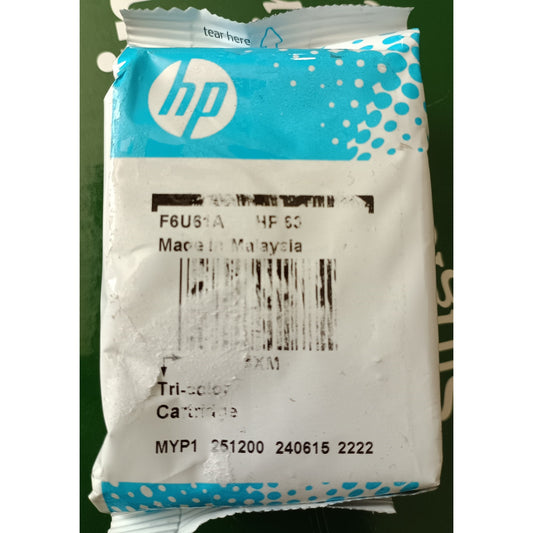 HP 63 Tri-Color Ink Cartridge F6U61A NEW