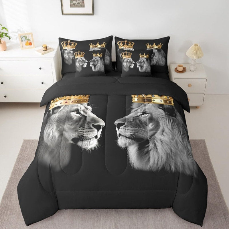 Castle Fairy Wild Lion Reversible Comforter Set 7 Piece King Size