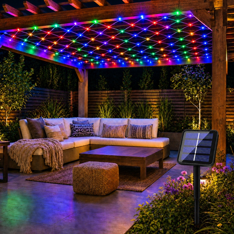Solar Net Mesh Light 9.8ft x 6.6ft 192 LED, Waterproof Outdoor Net Light with 8 Modes