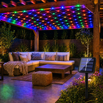 Solar Net Mesh Light 9.8ft x 6.6ft 192 LED, Waterproof Outdoor Net Light with 8 Modes