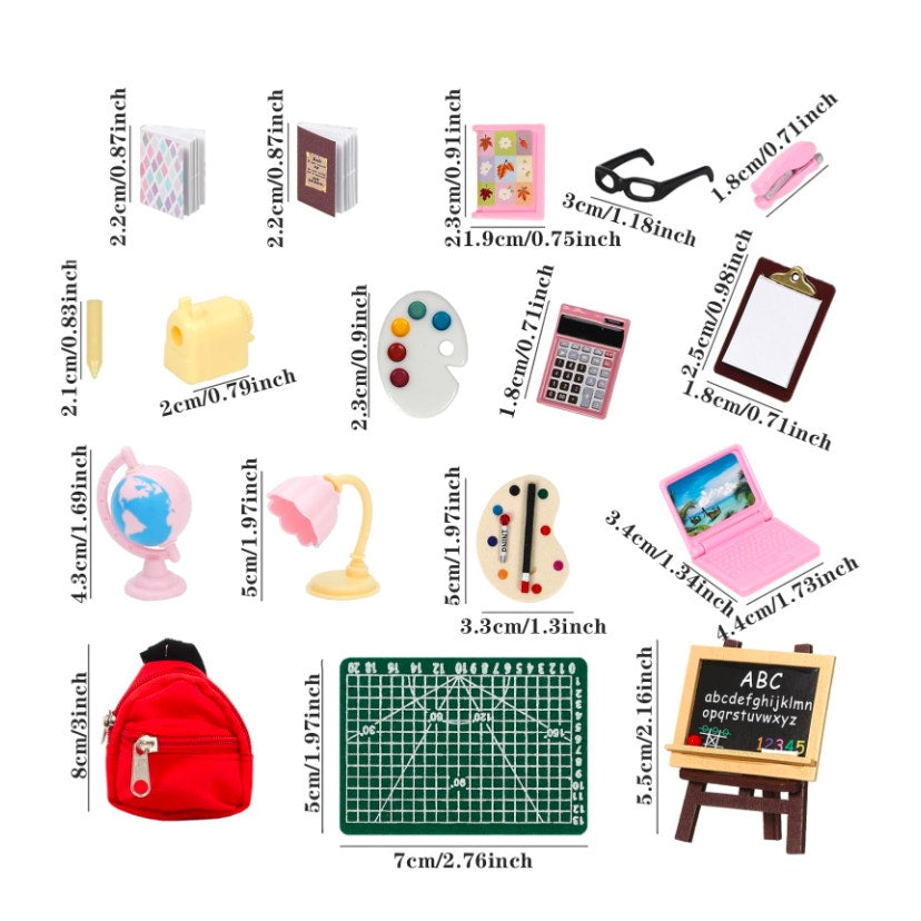 34 Pieces Doll House School Supplies Mini School Accessories