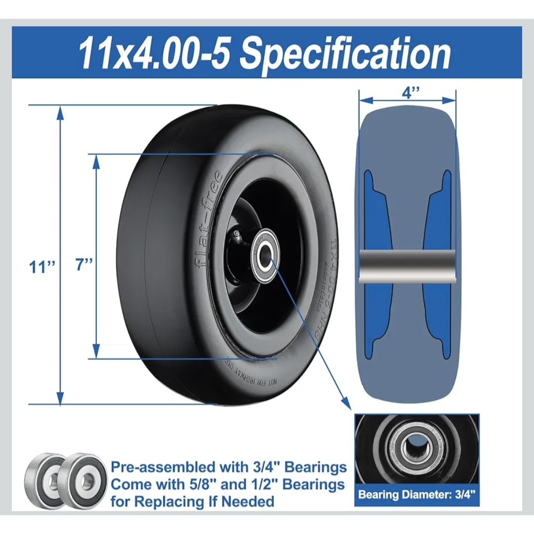 11x4.00-5 Lawn Mower Tires Flat Free Zero Turn Set of TWO
