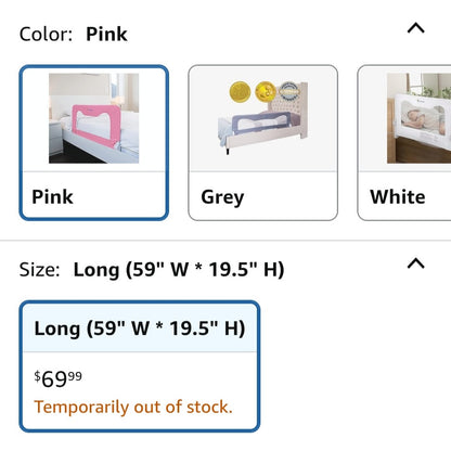 NEW Totcraft Pink Baby Bed Rail Extra Long