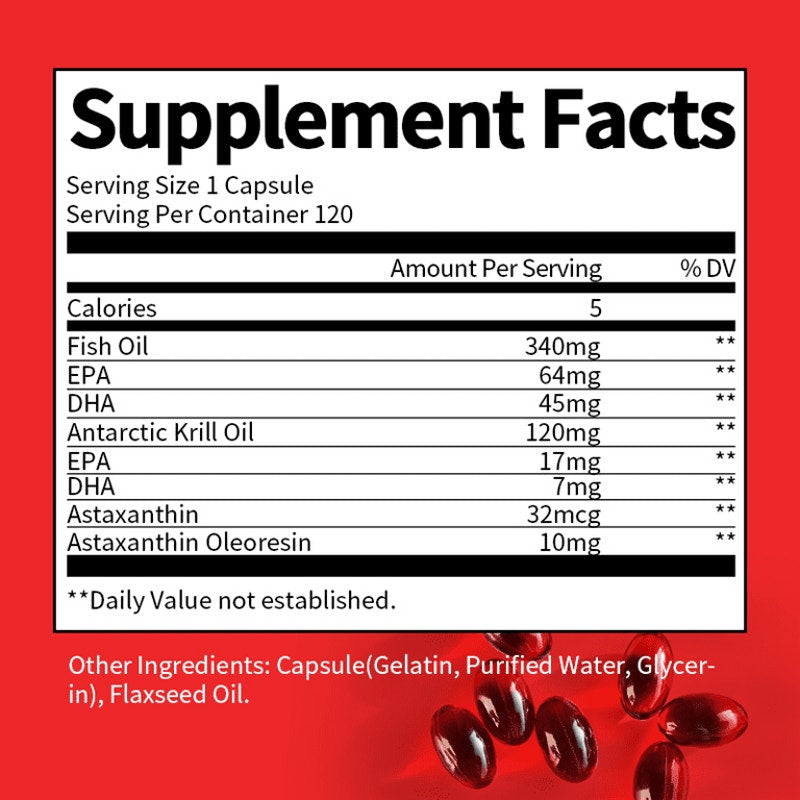 Astaxanthin Fish Oil w/ Krill Oil 120 Softgels EPA DHA