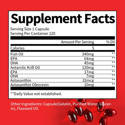 Astaxanthin Fish Oil w/ Krill Oil 120 Softgels EPA DHA