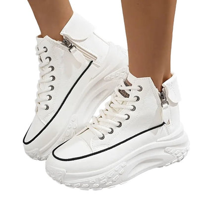 Woman's Lace Up Size 7 Platform High Top Sneakers with Side Zip