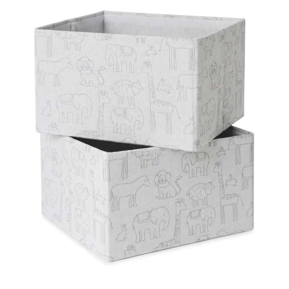 Infant Baby Room Grey Zoo Animal Decorative Storage Bins Organizer Set of 2