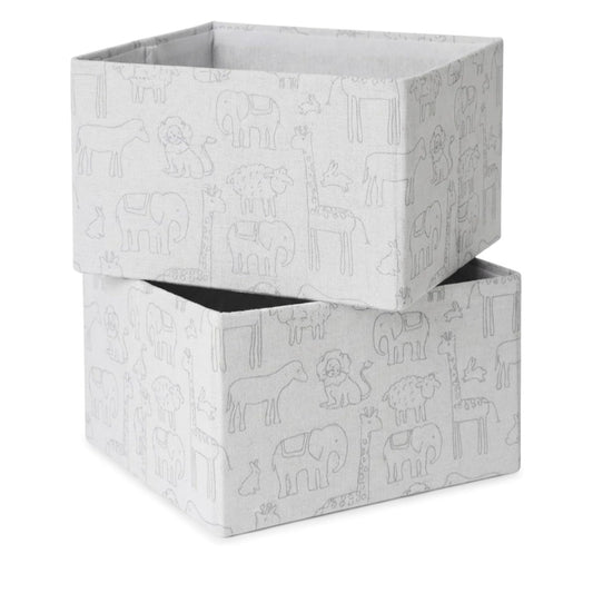 Infant Baby Room Grey Zoo Animal Decorative Storage Bins Organizer Set of 2