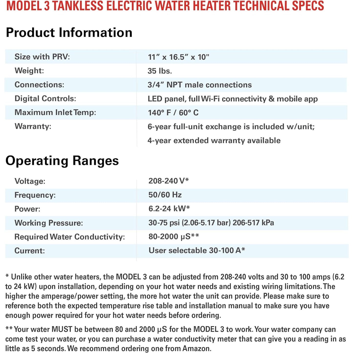 Electric Tankless Smart Water Heater no metal heating elements Whole-Home Point-of-Use
