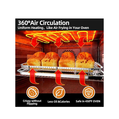 Air Fryer Basket w/ Crisper Tray Set for Oven & 30 Parchment Papers Stainless Steel