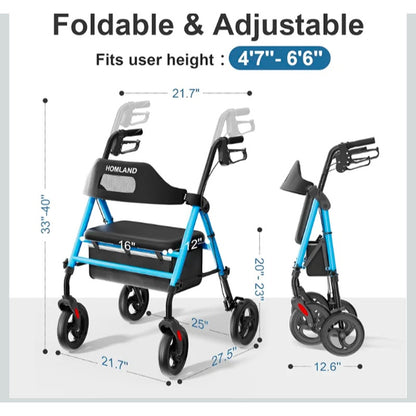 Foldable Rollator Walkers with Seat for Seniors