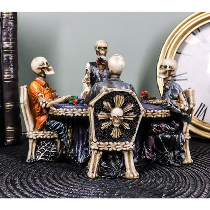 Ebros Gambling Casino Poker for Eternity Skeleton Dealer with Players at Table Figurine 6.25" Long Ossuary Macabre Halloween Decorative Sculpture