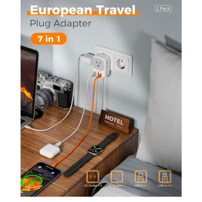 2 Pack European Plug Adapter USB C,  US to Europe adapter
