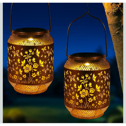 2 Pack Outdoor Solar Lanterns Light Butterfly pattern
