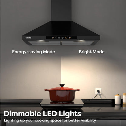 Black Range Hood 30" Wifi Smart Home Device Voice Control Stove Vent 3 Speed Fan Wall Mount
