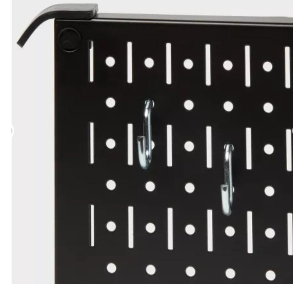 New Heavy Duty Steel 16" Square Black Pegboard w/ 14 Hooks - Wall & Garage