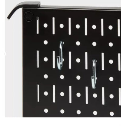 New Heavy Duty Steel 16" Square Black Pegboard w/ 14 Hooks - Wall & Garage