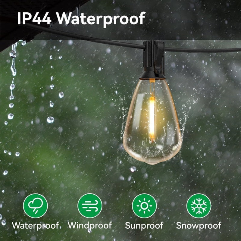 100ft Outdoor String Lights, with 24 Edison Vintage Shatterproof Bulbs, ST38