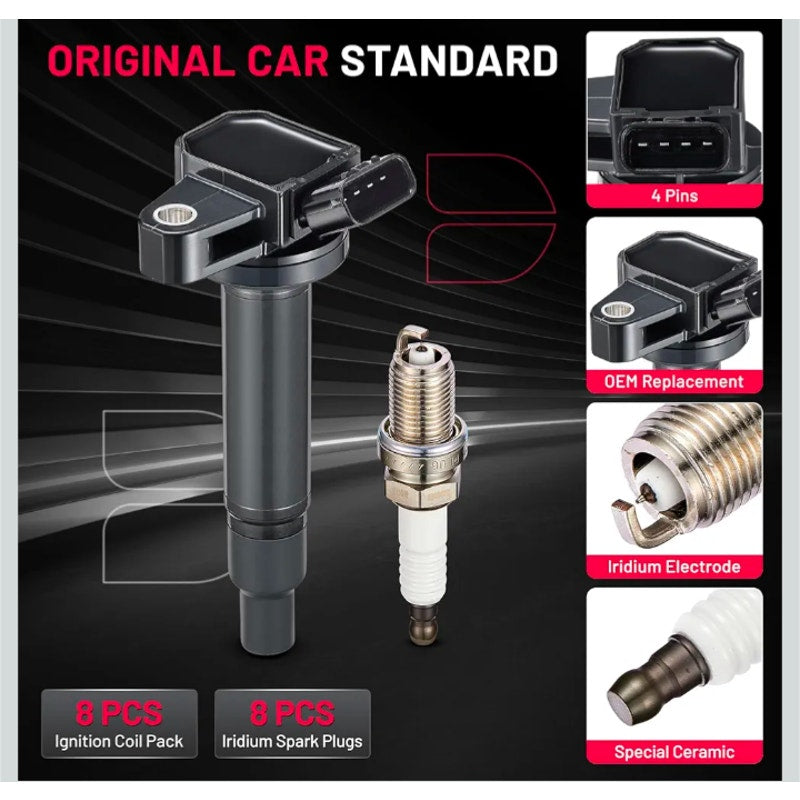 Ignition Coil Pack & Spark Plug Set of 8 Compat w/ Lexus GS430 GX470 LS430 LX470