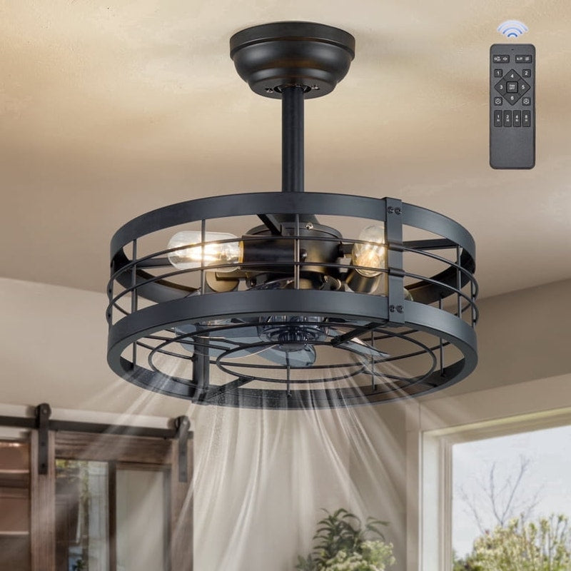 16.5 inch Caged Ceiling Fan with Light and Remote Control