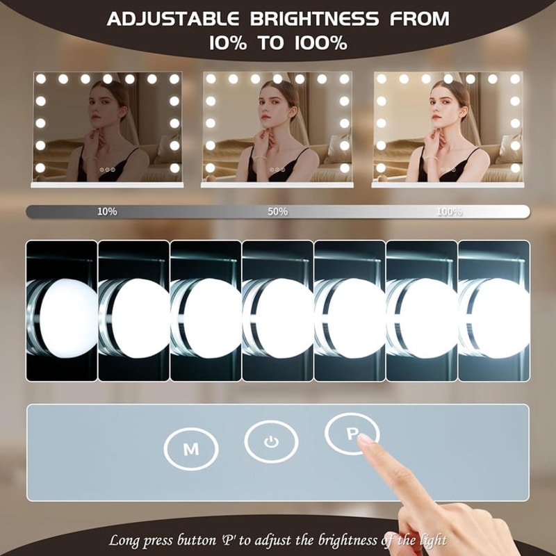 Hollywood 23"x18" Vanity Mirror w/ Dimmable LED Lights & USB Charging Port