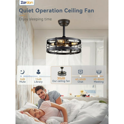 16.5 inch Caged Ceiling Fan with Light and Remote Control