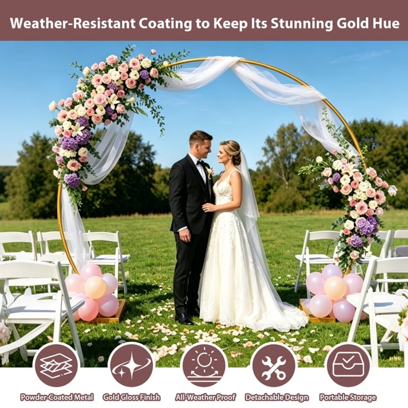 Gold Metal Round Backdrop Stand 6.8′H x 7.8′W Arch Wedding Decor or Home Plant