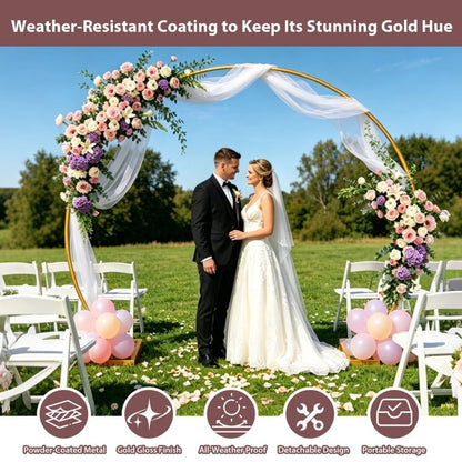 Gold Metal Round Backdrop Stand 6.8′H x 7.8′W Arch Wedding Decor or Home Plant