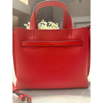 NEW Michael Kors Emilia Small Belted Satchel Red Pebbled Leather Crossbody Bag
