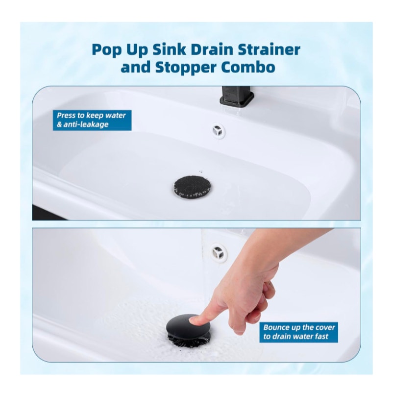 Hibbent 2 Pack Upgraded 3 in 1 Bathroom Sink Drain Strainer