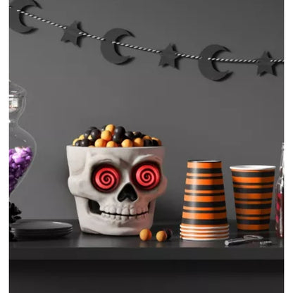 8" Light & Sound Candy Bowl Skull Halloween Decorative White Hyde and EEK!