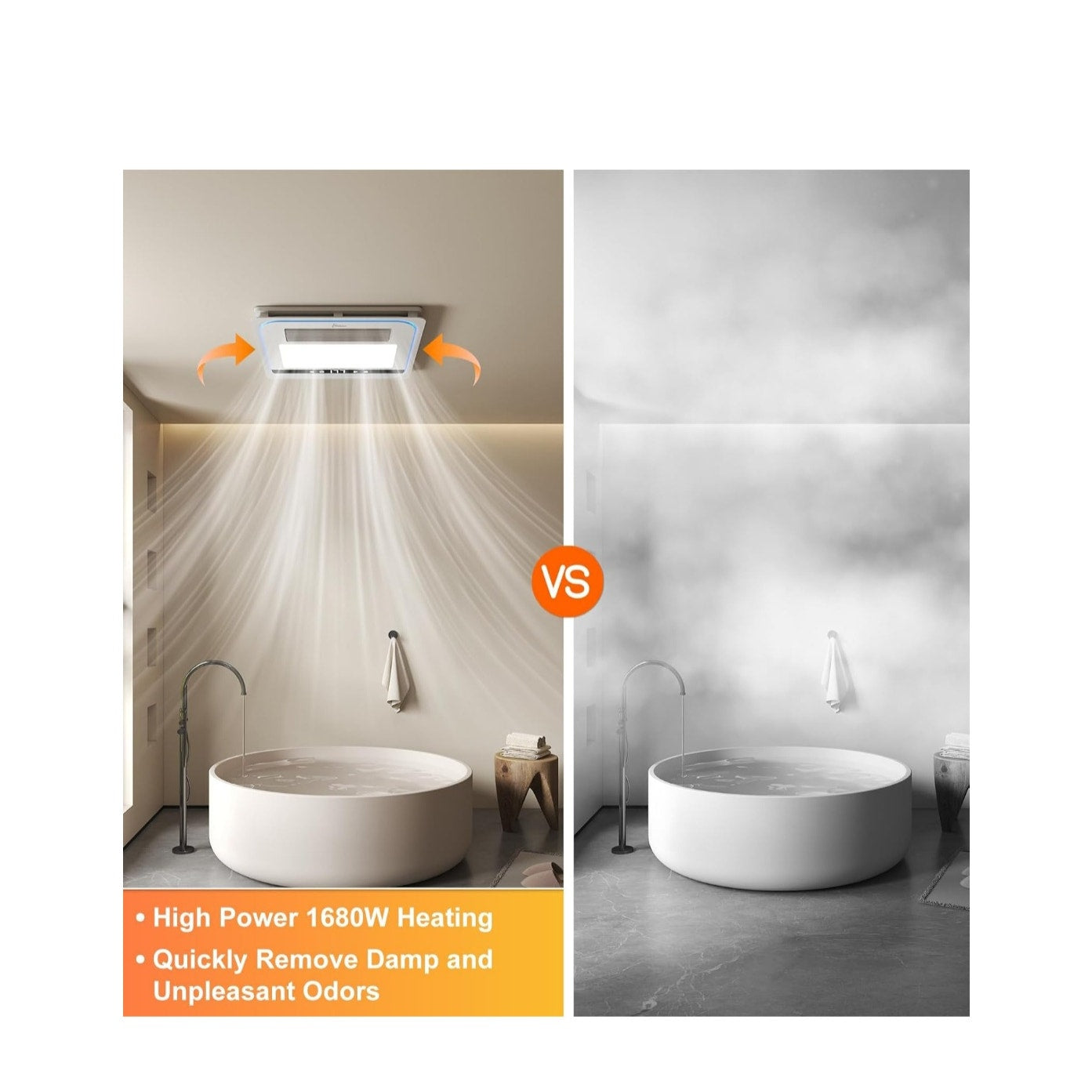 Quiet Bathroom Heater, Exhaust Ventilation Fan, & LED Light Combo 190 CFM 1760W w/ Remote