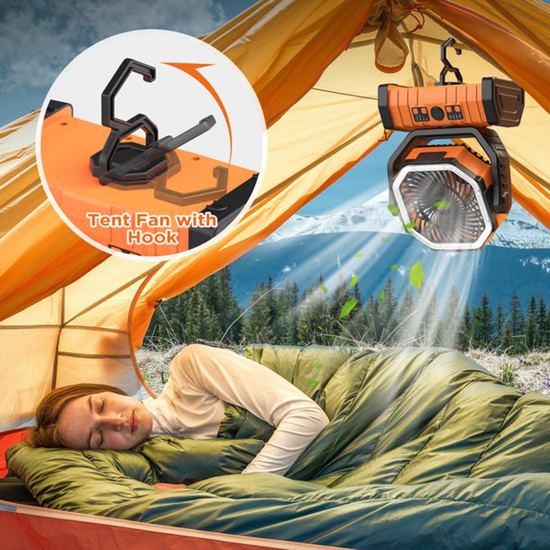 Portable Tent Camping Fan with LED Light and Remote Control